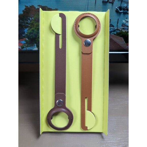 onn. Protective Holder with Strap for Apple AirTag, Vegan Leather, Neutrals, 4PK - Picture 5 of 6